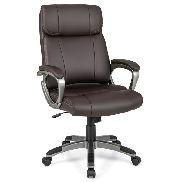 Chaise de bureau de direction en cuir pu à bascule hauteur réglable chaise de travail ergonomique avec accoudoirs rembourrés pivotante à 360° marron 20_0004838