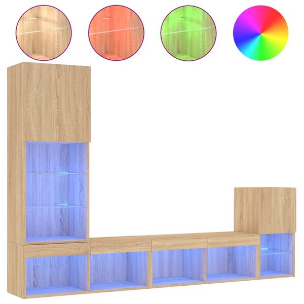 vidaXL Unités murales TV avec LED 4 Pièces chêne sonoma bois d'ingénierie