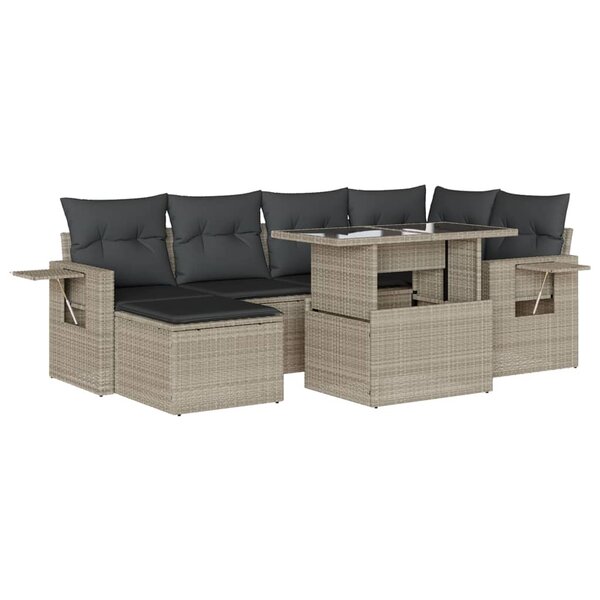 vidaXL Salon de jardin avec coussins 7 Pièces gris clair résine tressée