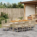 vidaXL Ensemble de salle à manger de jardin 9 pièces avec coussins beige en rotin