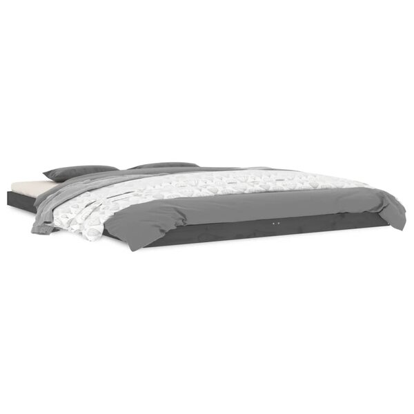vidaXL Cadre de lit Gris 150x200 cm Bois de pin massif Très grand