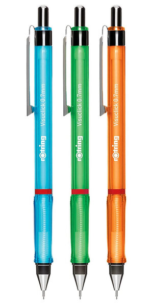 Rotring visuclick  set de 3 portes-mines  bleu  vert et orange + mines 0.7mm
