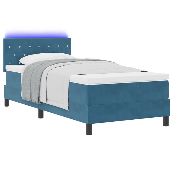 vidaXL Lit Boxspring avec Matelas & LED Bleu Foncé 90x190 cm Velours