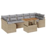 Ensemble de canapés de jardin 8 pièces avec coussins beige poly rattan