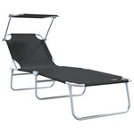 vidaXL Chaises longues pliantes 2 Pièces avec auvent en tissu Oxford 600D noir