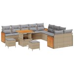 Ensemble de canapé de jardin vidaXL de 13 pièces avec coussins Beige Poly Rattan Acacia