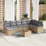 vidaXL Ensemble de Canapé de Jardin 9 Pièces avec Coussins Beige Poly Rattan Acacia