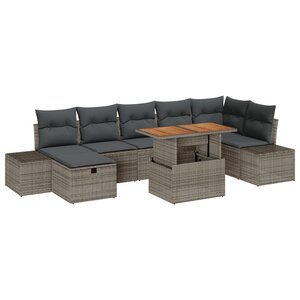 vidaXL Ensemble de salle à manger de jardin 8 pièces avec coussins en poly rattan gris acacia