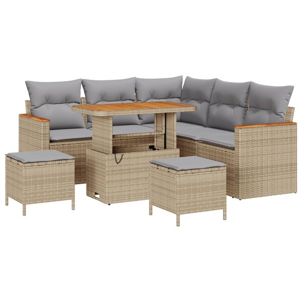 vidaXL Ensemble de Canapé de Jardin 8 Pièces avec Coussins Beige Poly Rattan Acacia