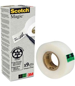 Boite de 9 Rouleaux adhésif Invisible MAGIC 900 Recyclé 19 m x 33 m SCOTCH