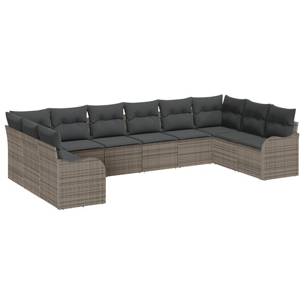 vidaXL Ensemble de Canapés de Jardin en 10 Pièces avec Coussins Gris Poly Rattan