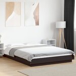 vidaXL Cadre de lit avec lumières LED noir 135x190 cm bois ingénierie