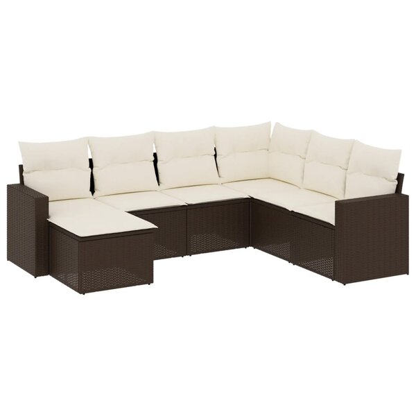 vidaXL Salon de jardin avec coussins 7 Pièces marron résine tressée