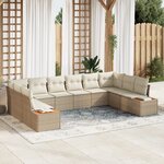 vidaXL Ensemble de canapé de jardin 10 pièces avec coussins de rangement beige poly rotin acacia