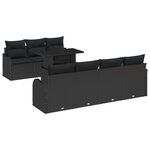 Ensemble de Sofa de Jardin de 8 Pièces avec Coussins Noir Poly Rattan