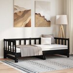 vidaXL Lit de jour avec lit gigogne noir 90x200 cm bois de pin massif