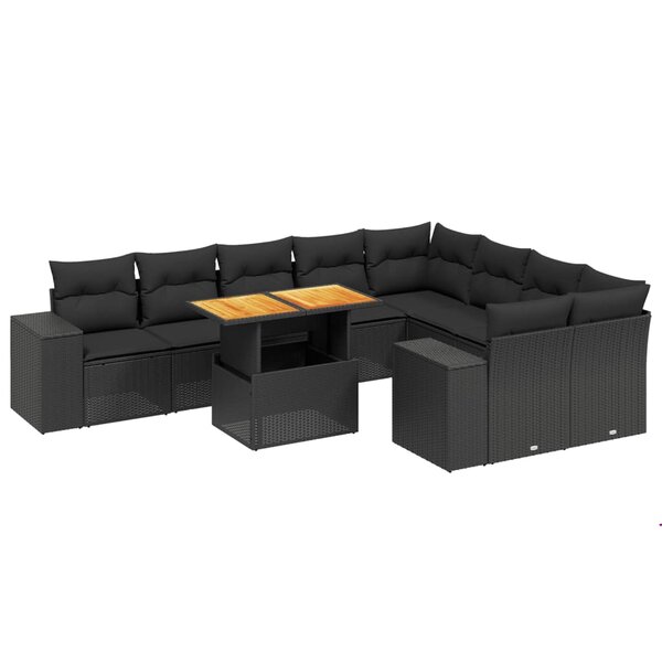 vidaXL Salon de jardin 10 Pièces avec coussins noir résine tressée