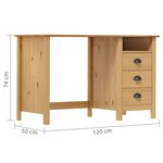 Bureau table poste de travail meuble d'ordinateur informatique étude avec 3 tiroirs 120 x 50 x 74 cm pin solide brun 02_0023859