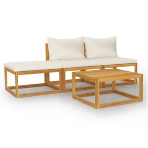 vidaXL Salon de jardin 4 Pièces avec coussin Crème Bois d'acacia solide