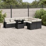 vidaXL Salon de jardin 10 Pièces avec coussins noir résine tressée