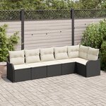 Ensemble de canapé de jardin 6 pièces avec coussins en rotin poly noir