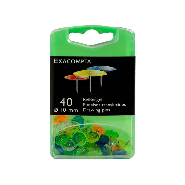 Exacompta - boîte de 40 punaises couleurs assorties translucides