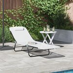 vidaXL Chaise longue pliante avec appui-tête Crème Textilène