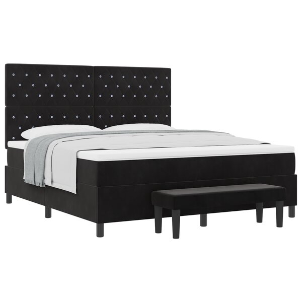 vidaXL Lit avec sommier  matelas & banc noir 180x200 cm en velours