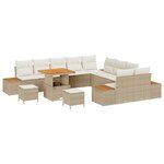 vidaXL Ensemble de canapé de jardin 13 pièces avec coussins en rotin poly beige Acacia