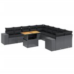 vidaXL Salon de jardin 11 Pièces avec coussins noir résine tressée