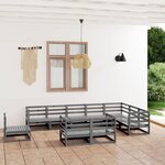 vidaXL Salon de jardin 10 Pièces gris bois de pin massif