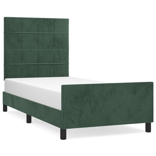 vidaXL Cadre de lit avec tête de lit Vert foncé 90x200 cm Velours