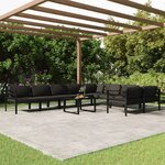 vidaXL Salon de jardin 10 Pièces avec coussins Aluminium Anthracite