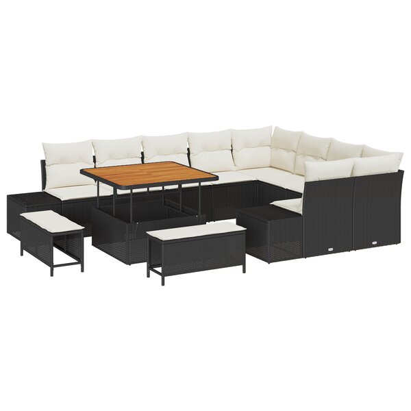 Ensemble de sofa de jardin vidaXL 12 pièces avec coussins Noir Poly Rattan Acacia