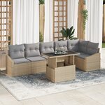 vidaXL Ensemble de canapé de jardin 7 pièces avec coussins Beige Poly Rattan