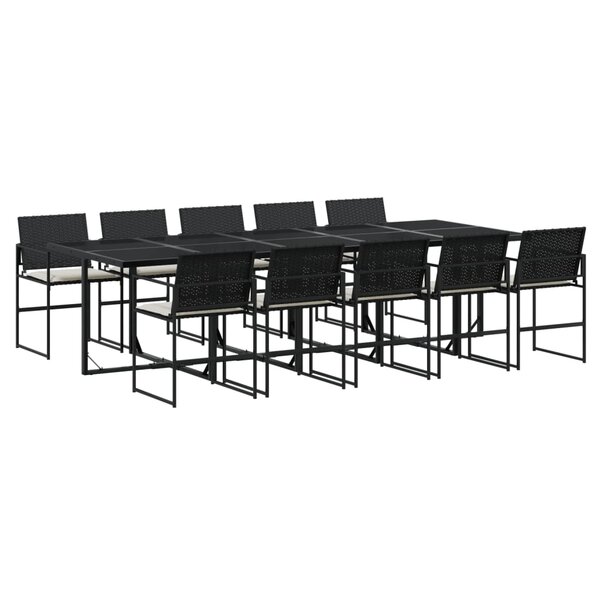 vidaXL Ensemble à manger de jardin 11 Pièces coussins noir résine tressée