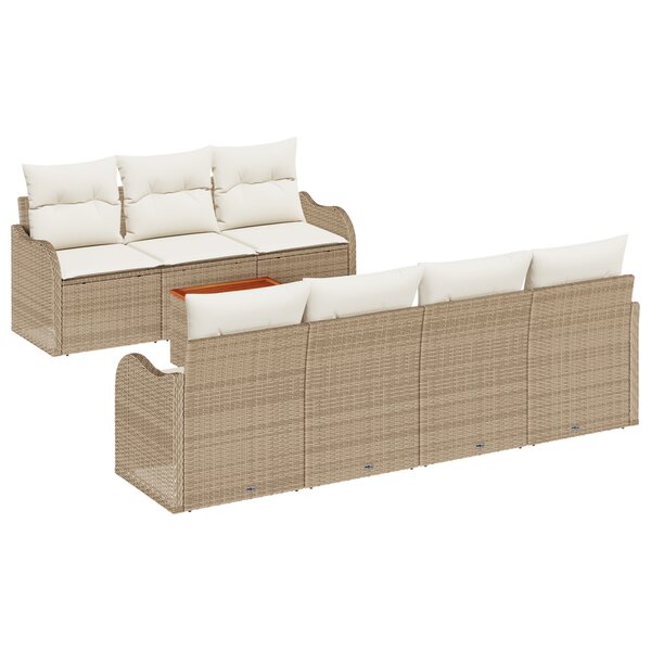 Ensemble de canapés de jardin 8 pièces avec coussins beige en poly rotin