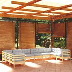 vidaXL Salon de jardin 10 Pièces avec coussins gris Bois de pin