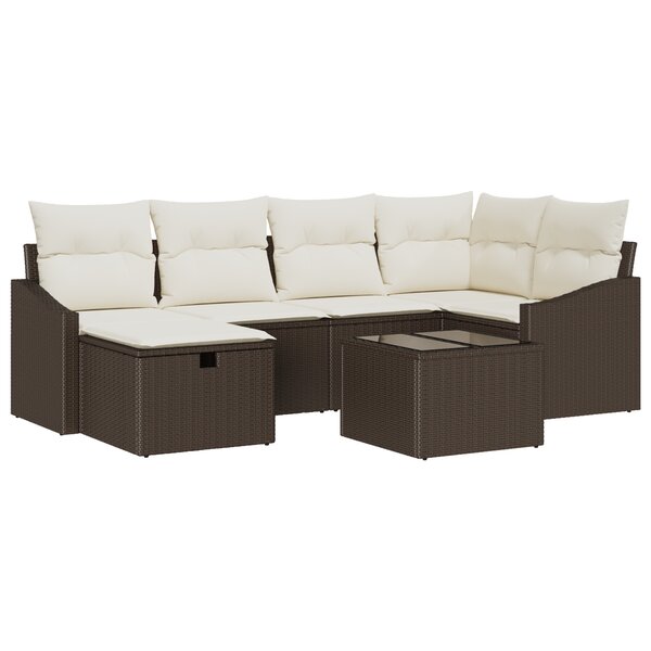 vidaXL Ensemble de canapé de jardin de 7 pièces avec coussins marron poly rattan