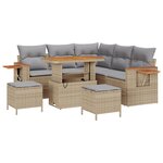 Set de salon de jardin 8 pièces vidaXL avec coussins beige poly rotin acacia