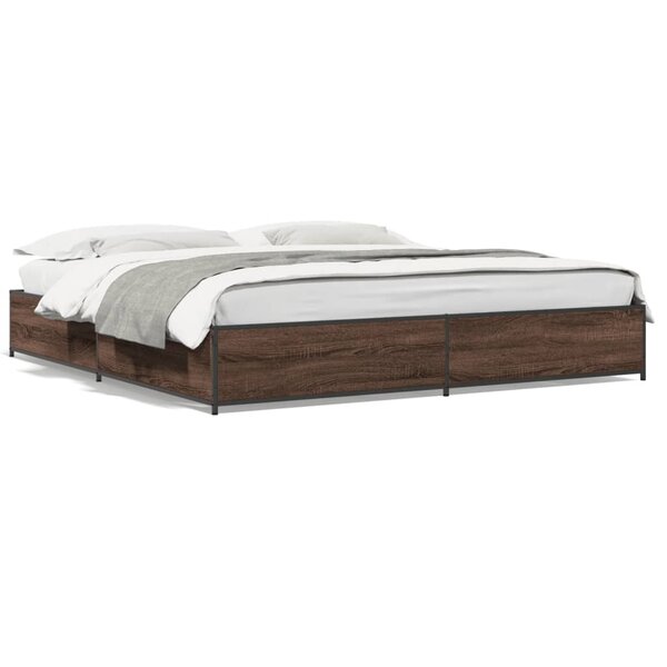 vidaXL Cadre de lit chêne marron 200x200 cm bois d'ingénierie et métal