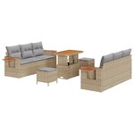 vidaXL Ensemble de Canapé de Jardin 9 Pièces avec Coussins Beige Rattan Acacia
