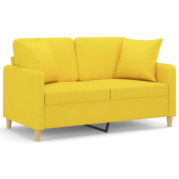 vidaXL Canapé 2 places avec oreillers jaune clair 120 cm tissu
