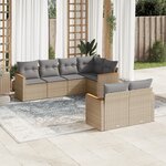 vidaXL Salon de jardin avec coussins 7Pièces mélange beige résine tressée