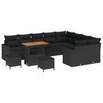 Ensemble de Canapés de Jardin vidaXL de 12 Pièces avec Coussins Poly Rattan Noir Acacia