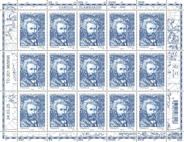 Feuille de 15 timbres - Camille Flammarion - Lettre Internationale