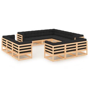 vidaXL Salon de jardin 13 Pièces avec coussins anthracite Pin massif