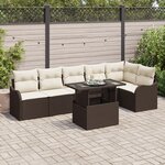 Ensemble de canapé de jardin 7 pièces avec coussins marron en poly rotin
