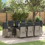 vidaXL Ensemble de jardin 9 pièces avec coussins Gris clair Poly Rattan