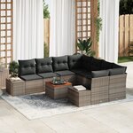 vidaXL Ensemble de canapé de jardin de 9 pièces avec coussins Gris Poly Rattan Acacia